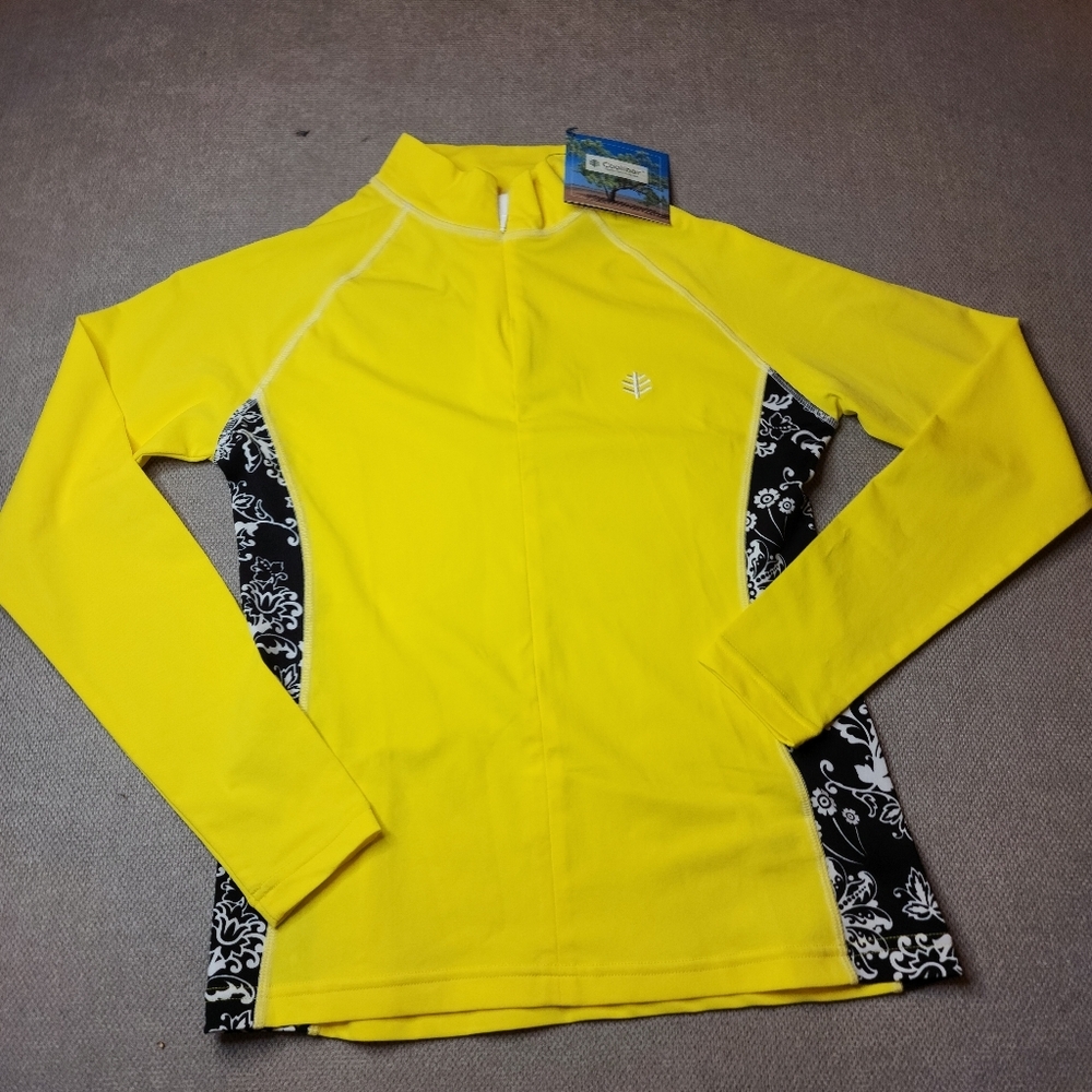 NWT Coolibar Yellow Long Sleeve Swim Shirt 1/4 Zip Rashguard Women's Size XS